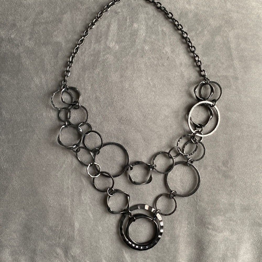 Black/Grey Chain Circle Statement Necklace